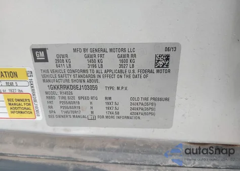 2014 GMC Acadia Slt-1 from USA, damaged, VIN 1GKKRRKD8EJ103059